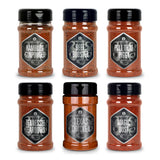 Bbq Rub Gewürz-Set auf weißem Hintergrund.